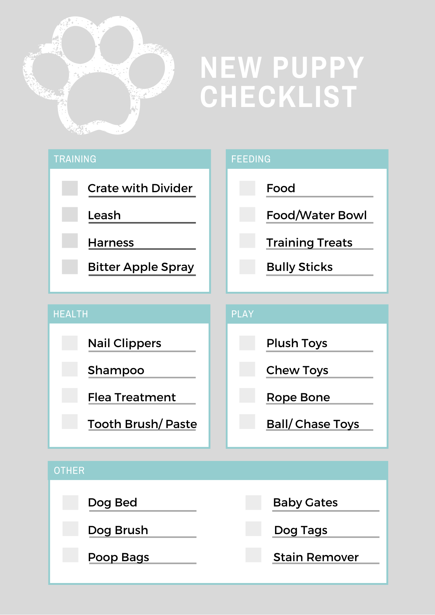 pre puppy checklist