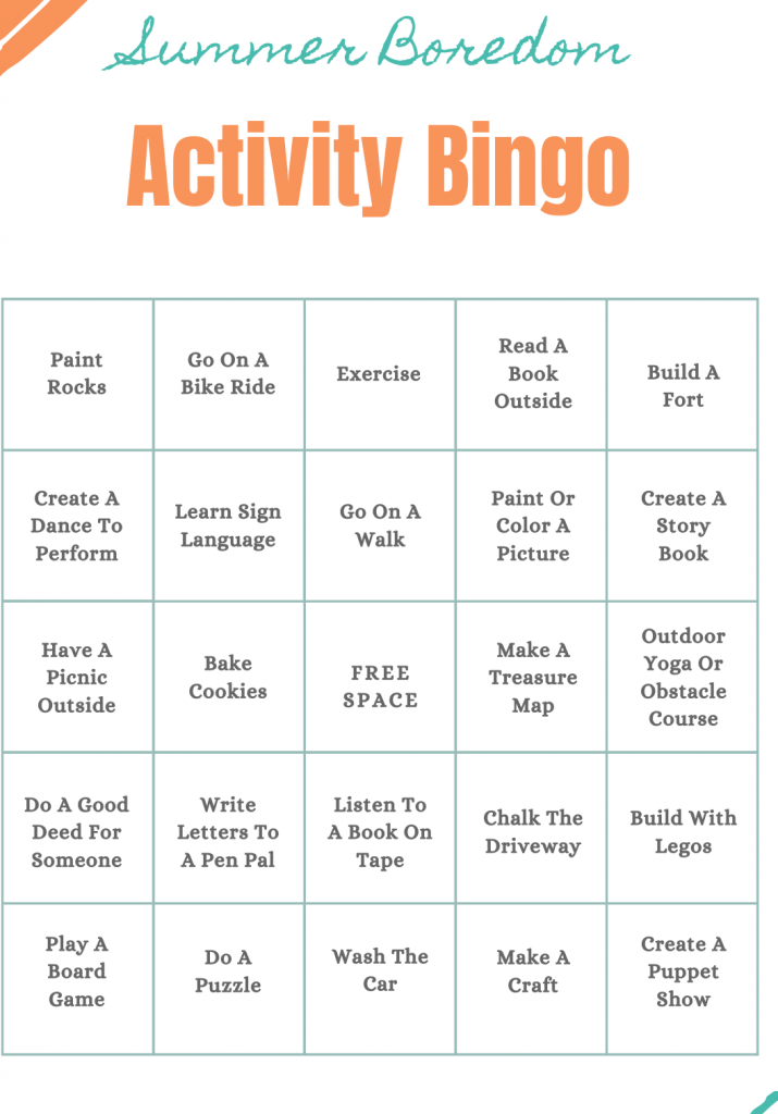 Summer Boredom Activity Bingo For Kids Free Printable Caputo s Cakes