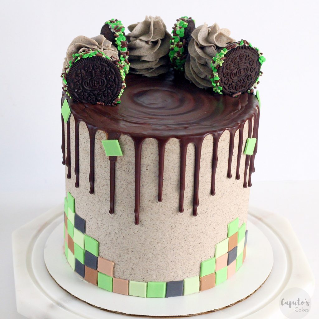 Minecraft themed cake with oreo buttercream. Caputo's cakes 