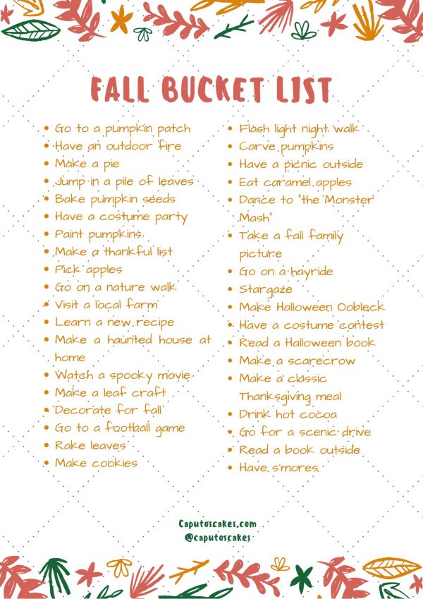 Fall Bucket List: Free Printable - Caputo's Cakes